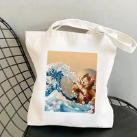 shopper the great retro wave cat kawaii bag harajuku women shopping bag canvas shopper bag girl tote bag shoulder lady bag