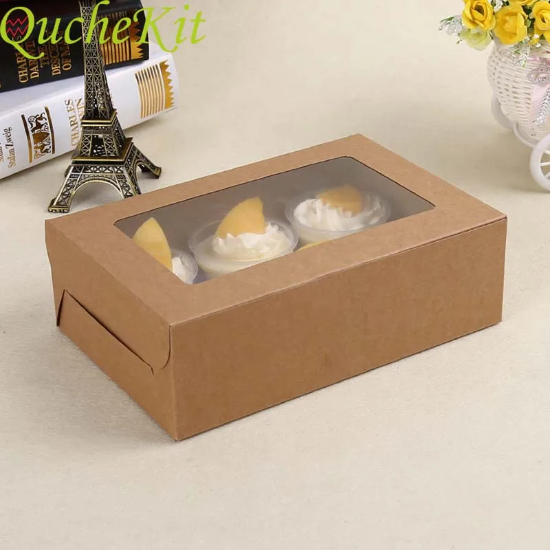 6 чашек коробка для кексов и маффинов с окном торта из крафт-бумаги пудинга конфет