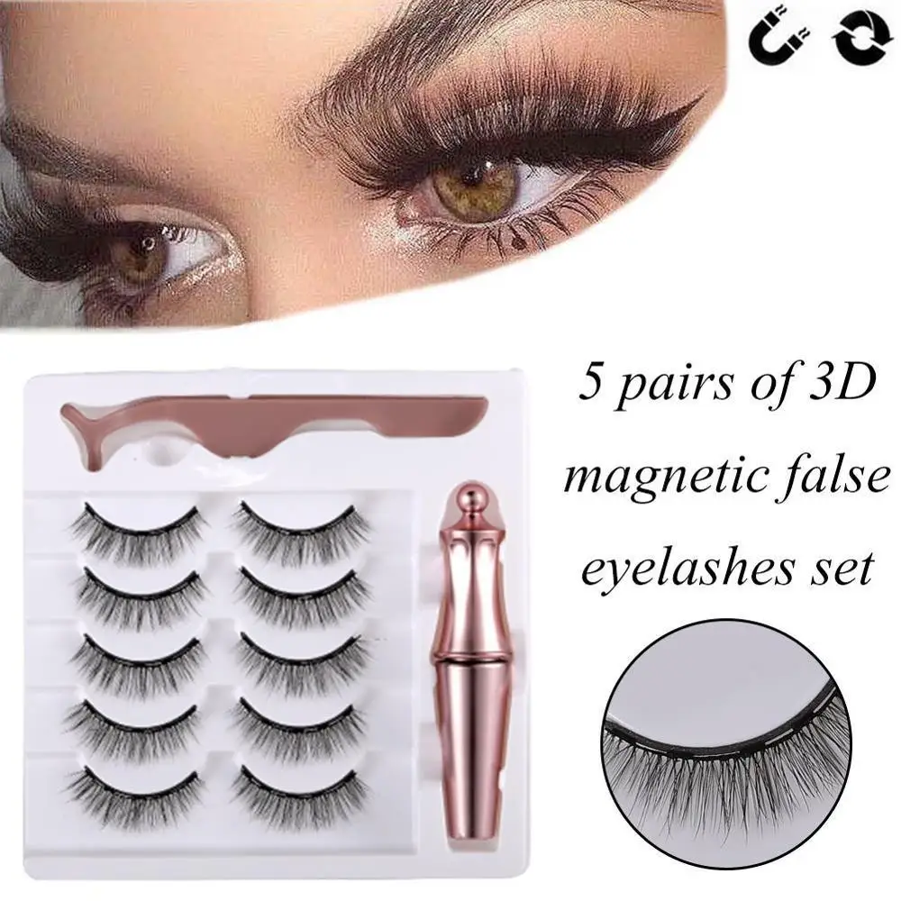 

3d imitation mink eyelashes magnetic eyelashes 5 pairs of magnet eyelashes set magnetic eyeliner false eyelashes