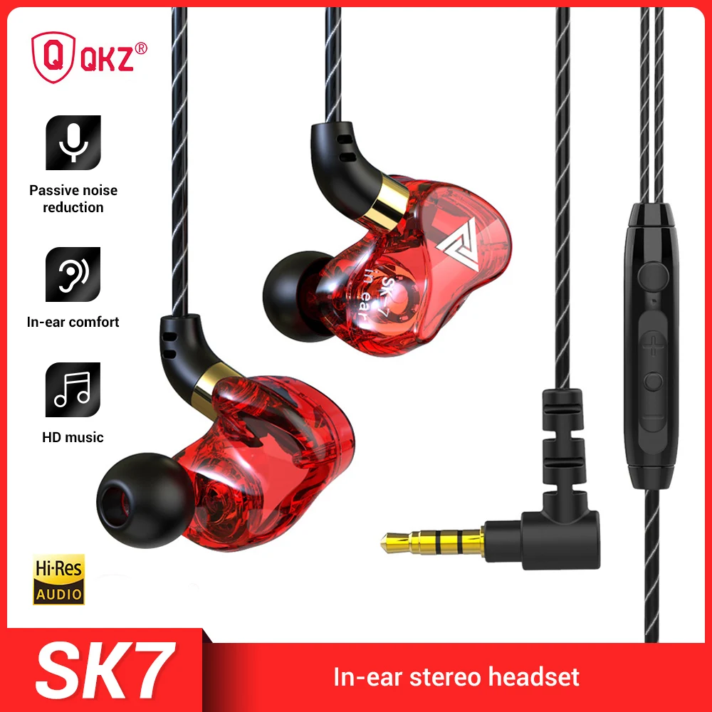 Проводные наушники QKZ SK7 с низкой задержкой 3,5 мм, Hi-Fi стерео наушники со встроенным микрофоном, наушники-вкладыши для спорта