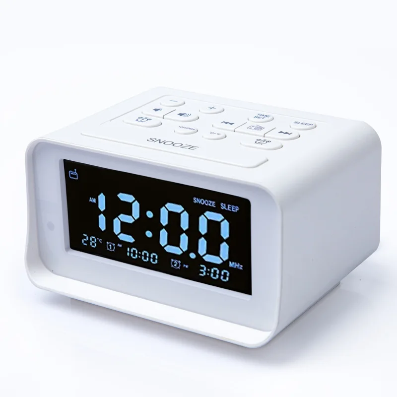 

Electric Alarm Clock with Brightness Dimmer Alarm Clock Radio USB Charging Port Adjustable Alarm Volume FM Sleep Timer Speaker