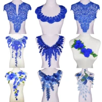 1pc sewing blue embroidered fabric sequins lace neckline collar applique applications for clothes diy accessories