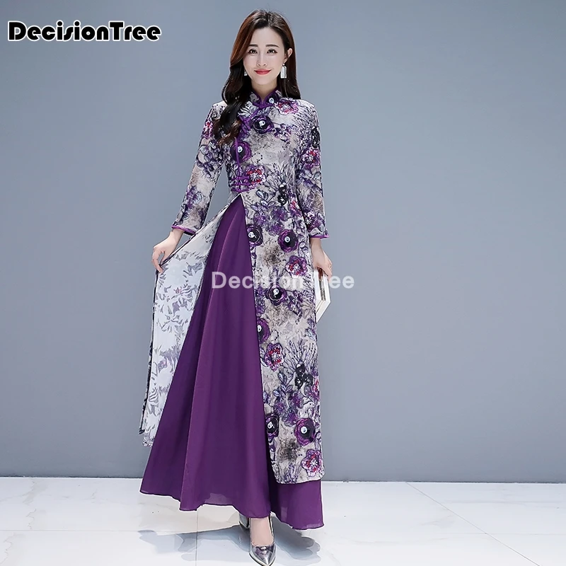 Традиционное китайское платье аозай из Вьетнама Ципао для женщин костюм в