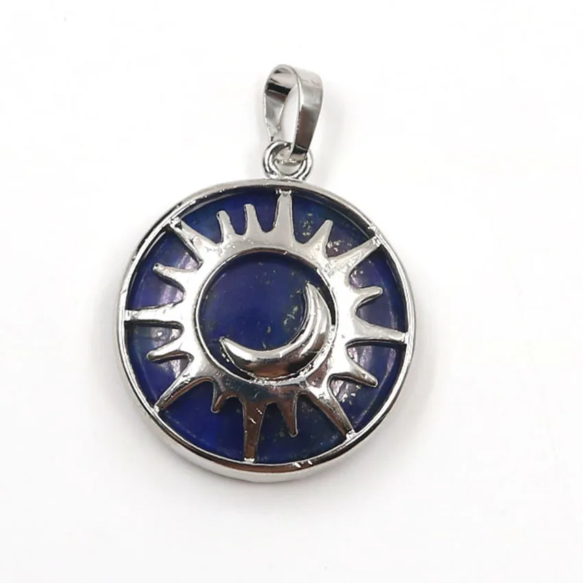 FYJS уникальное серебро солнце и полумесяц круглой формы камень аметист кулон