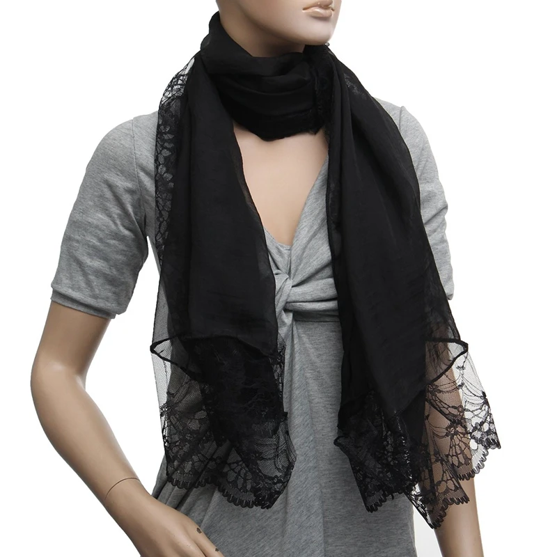 

Woman Scarves Chiffon Lace Scarf Wrap Scarf Black