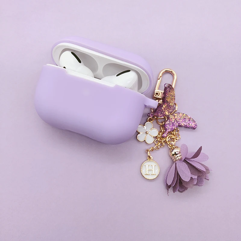 

For AirPods Pro 3 Case Dream Purple Silicone Earphone Cases For AirPods Pro Headset Cover Cute Shiny butterfly Flower Key Ring