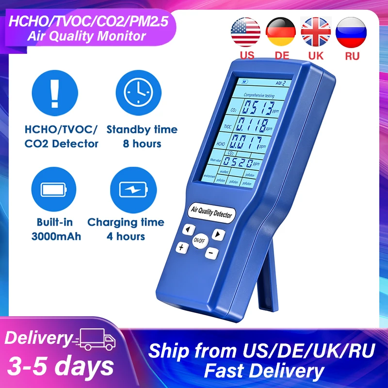 

Multifunctional Air quality Monitor CO2 CO PM2.5 HCHO TVOC Meter Carbon Dioxide Detector Temperature Humidity Monitor Home