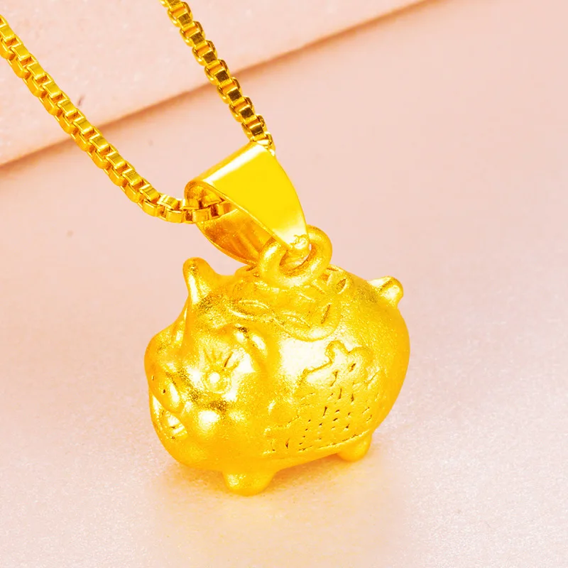 Милые ожерелья для женщин счастливые слитки поросенок Дубай 24K золотой кулон с 45