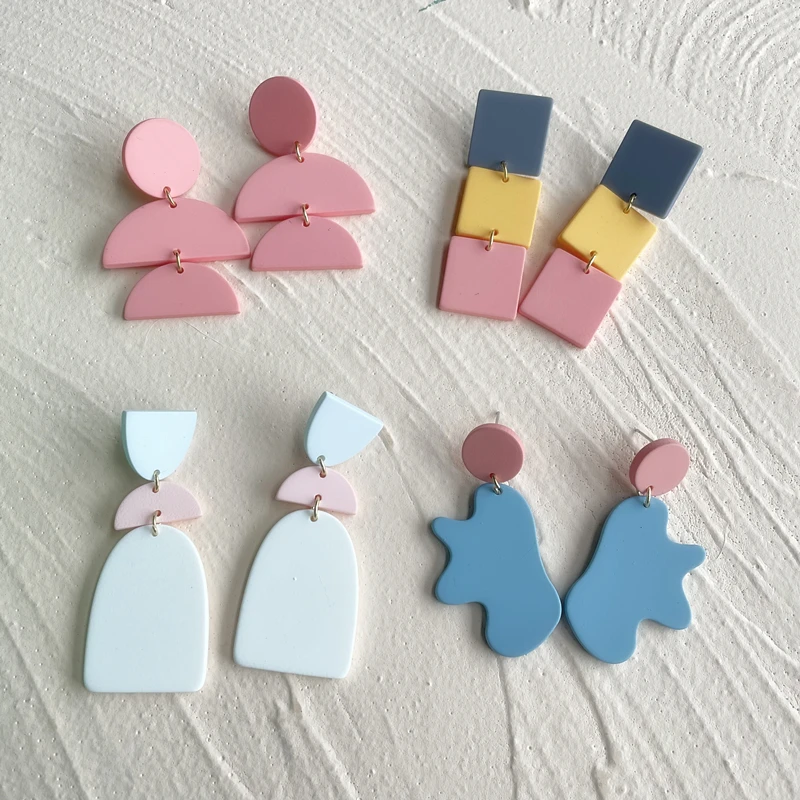 AOMU INS Retro Colorful Acrylic Dangle Earrings Irregular Geometric Round Trapezoidal Drop for Women Jewelry Gifts | Украшения и