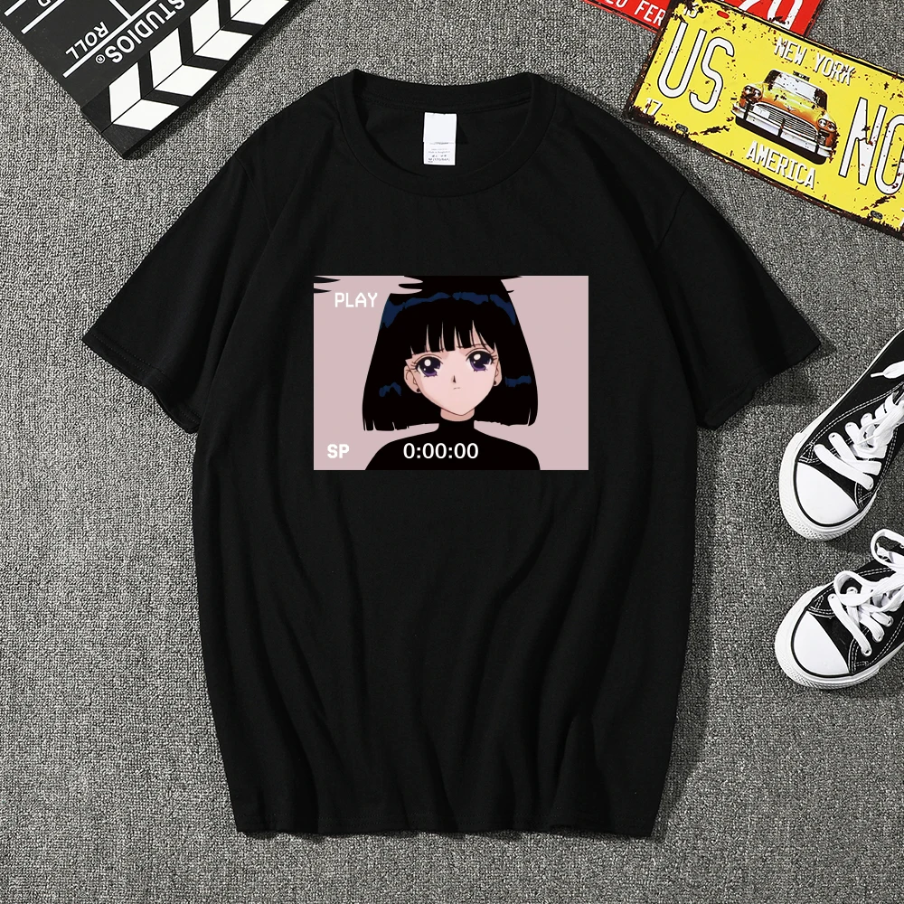 Высококачественная модная Ретро футболка с японским аниме принтом грустной