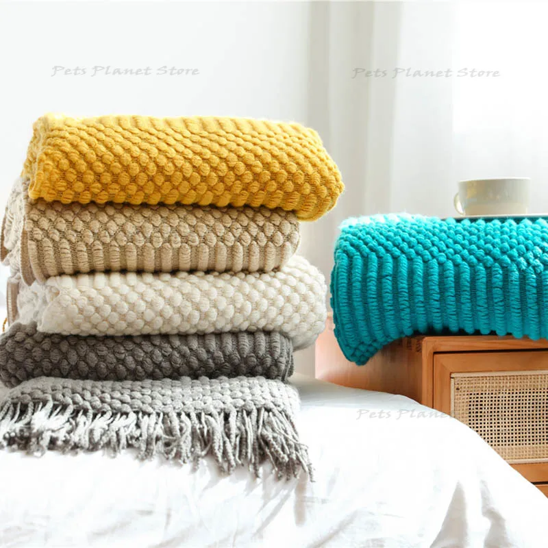 

Nordic sofa blanket knitted blanket bed with plaid on the sofa leisure travel airplane blanket tassel shawl home decoration