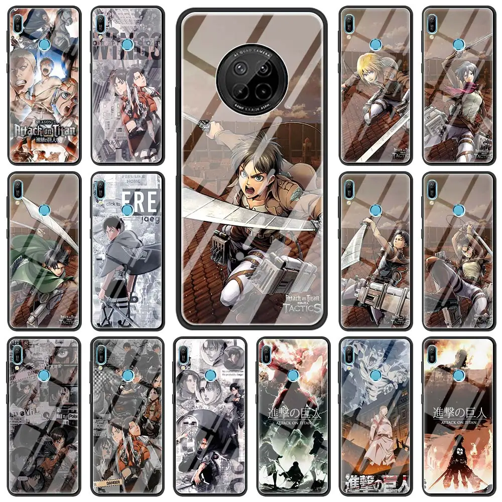

Phone Case for Huawei Y9a Y8S Y6p Y6 Y7 Y9 Prime 2019 Mate 40 10 Lite 20 X 30 Pro Glass Shell Cover Japanese attack on Titan