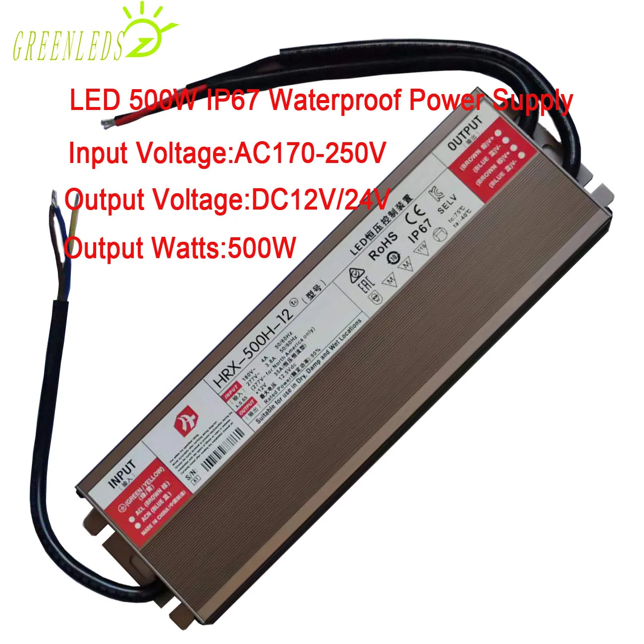 LED IP67 Waterproof 400W/500W/600W Power Supply Output DC12V/DC24V Input Voltage AC170-250V With High Quality 3 Years Warranties | Освещение