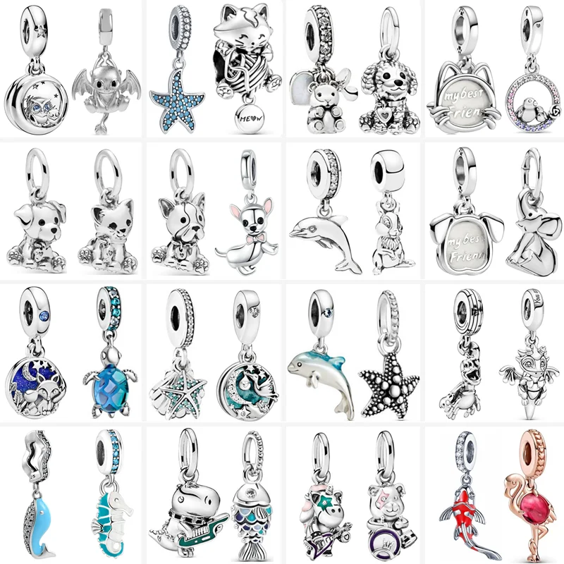 

925 Silver Pet Cat Dog Whale Turtle Starfish Animal Dangle Charm Beads Fit Pandora Bracelet Necklace Original Women DIY Jewelry