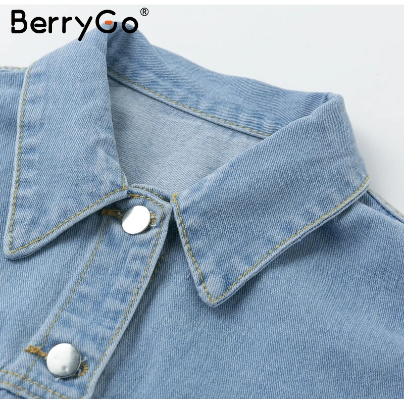 BerryGo Fashion ripped denim jackets women Casual pockets autumn winter jeans jacket coats Vintage streetwear short outerwears