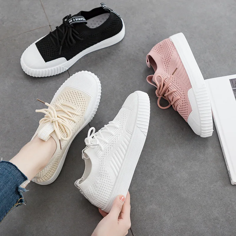 

Summer New Socks White Shoes Women's Pedal Shoes Flying Woven Breathable Soft Bottom Casual Sneakers Zapatillas Mujer Deportiva