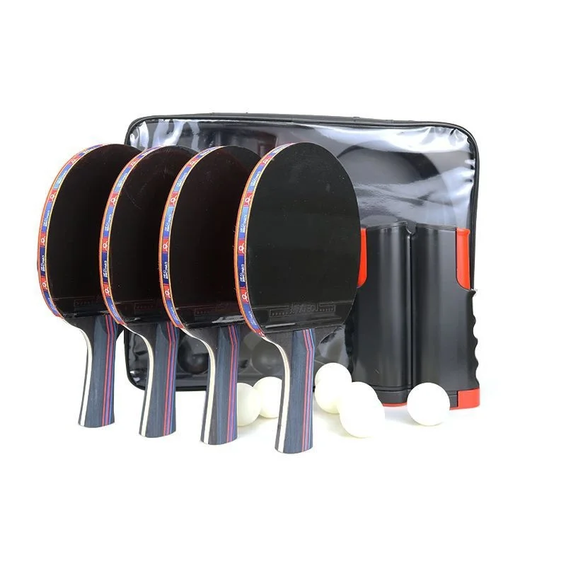 

Двусторонняя резиновая ракетка для настольного тенниса, 4 ракетки для пинг-понга + 1 сетка + 6 мячей