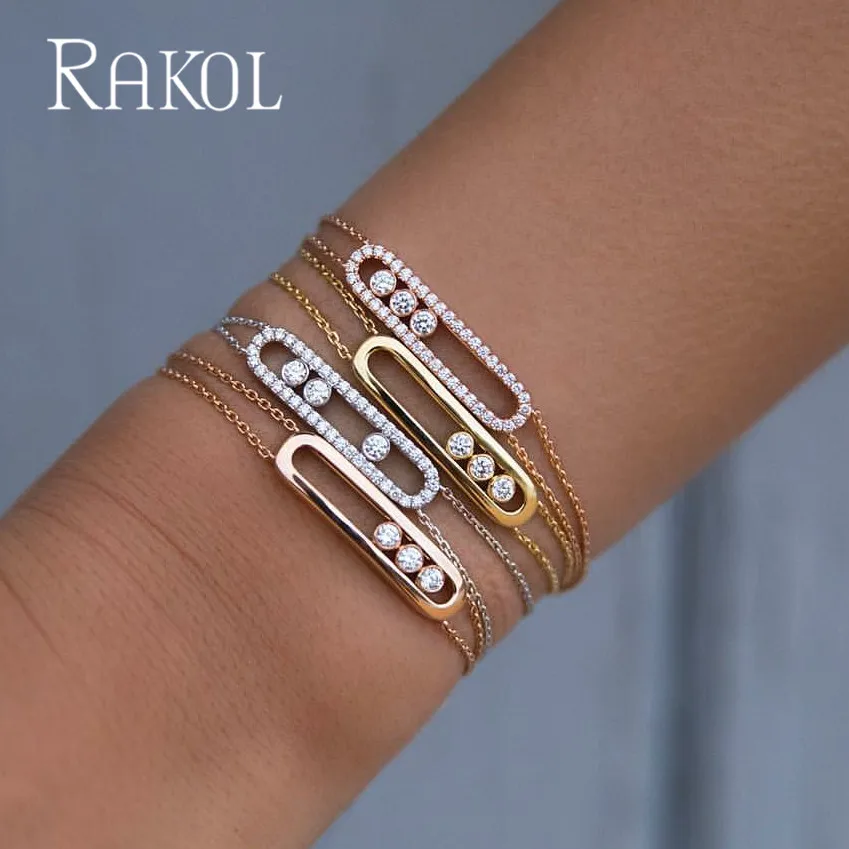 Женский браслет-цепочка RAKOL белый браслет с кристаллами из кубического камня