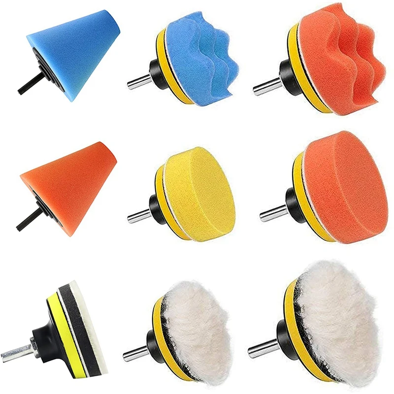 

15PCS Polishing Pads Sponge Wool Waxing Buffing Pads Kit, with 3 Pieces M10 Drill Adapters for Car Polishing, Sanding