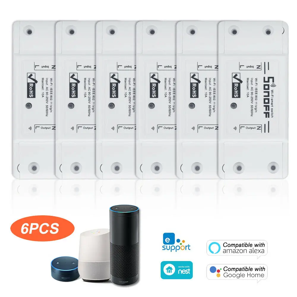 2/3/4/5/6/8/10 шт. SONOFF Basic Wi-Fi, переключатель для Alexa Google Home таймер 10A/2200W Беспроводной дистанционный переключатель умная Автоматизация модуль - Комплект: 6 PCS