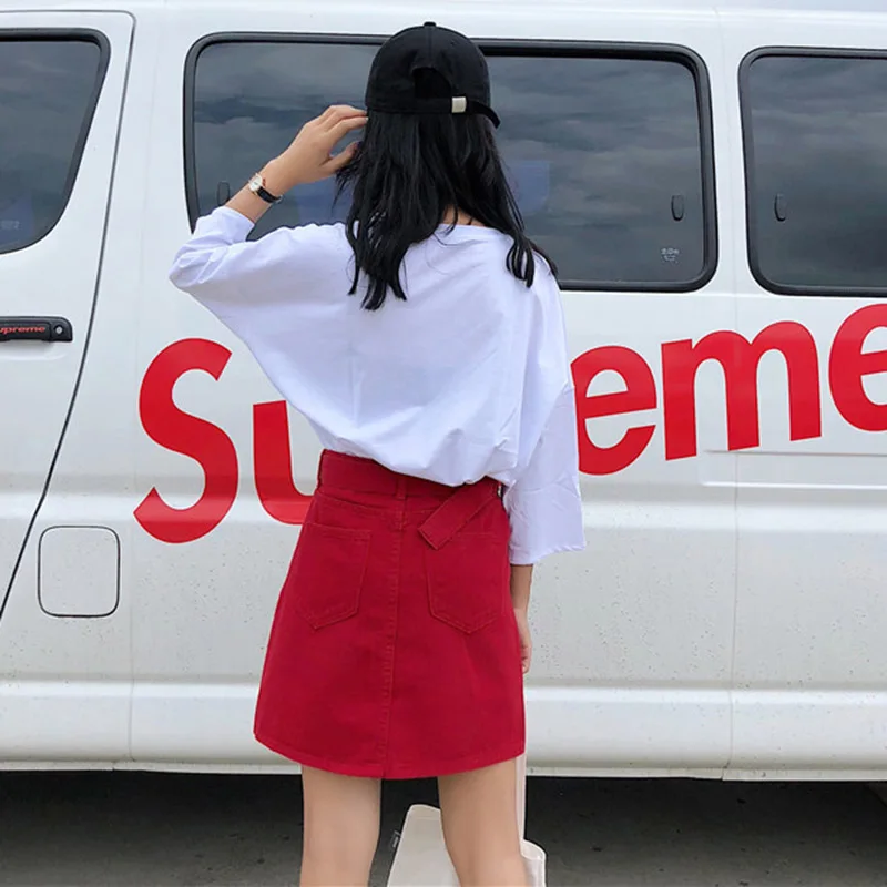 Юбка женская летняя универсальная однотонная в студенческом стиле с поясом