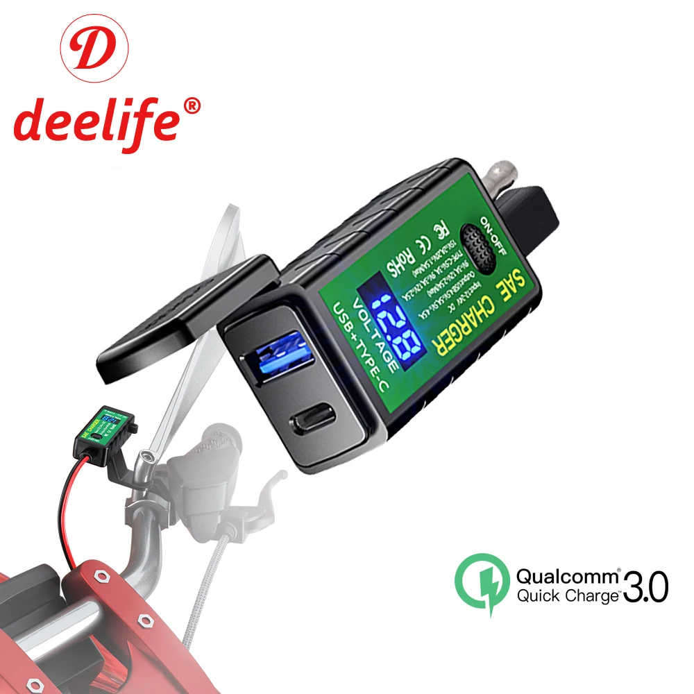 Deelife мотоцикл водонепроницаемый USB зарядное устройство с амперметром и
