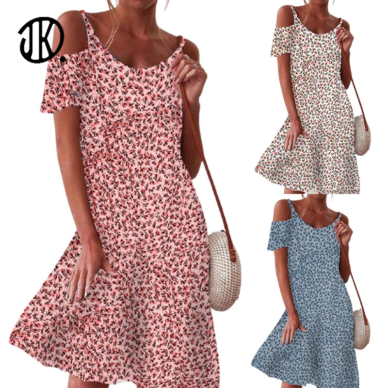 

Floral Off-shoulder Dress Large Size 5XL Mini Dresses For Party 2021 New Beach A-line Dress Women Plus Size Print Mujer Vestidos