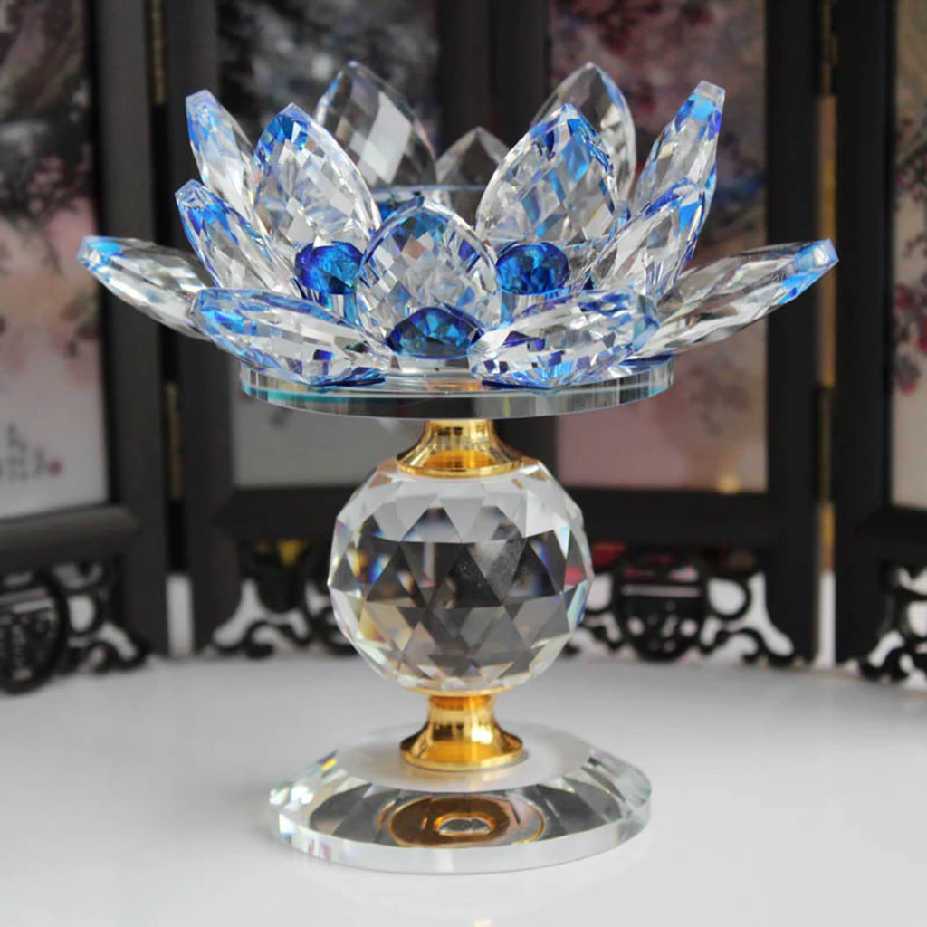 

Buddhist Lotus Glass Tea Light Candle Holder Artwork Decorative Candlesticks