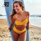 CUPSHE желтый гофрированный бандо с высокой талией, Наборы бикини, сексуальный купальник из двух частей, купальник для женщин 2020, пляжные купальники для девочек