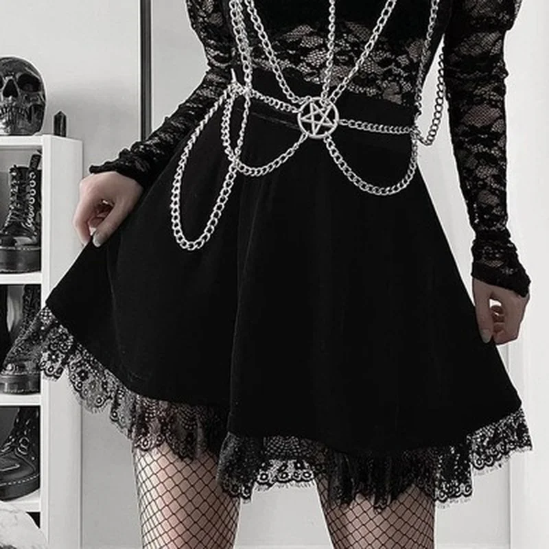 

Helisopus New Velvet Gothic Basic Skirt Black Vintage Lace Trim Mini Skirt Grunge Punk High Waist E Girl Streewear Party Wear