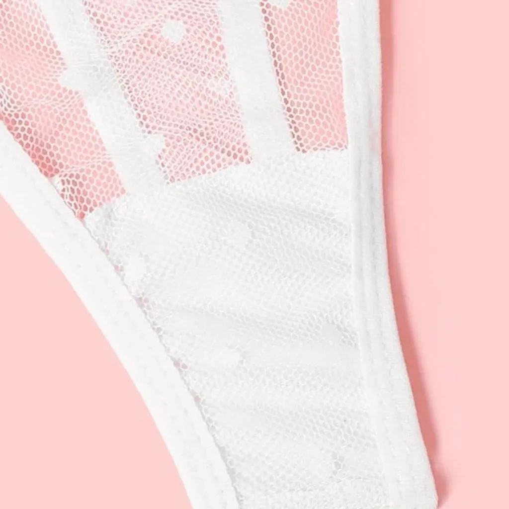 

2021 Women Sexy Lace Thong Transparent Bra Brief Sets Dot Print Mesh Lingerie Set Ladies Fashion Summer Bodysuit Underwear