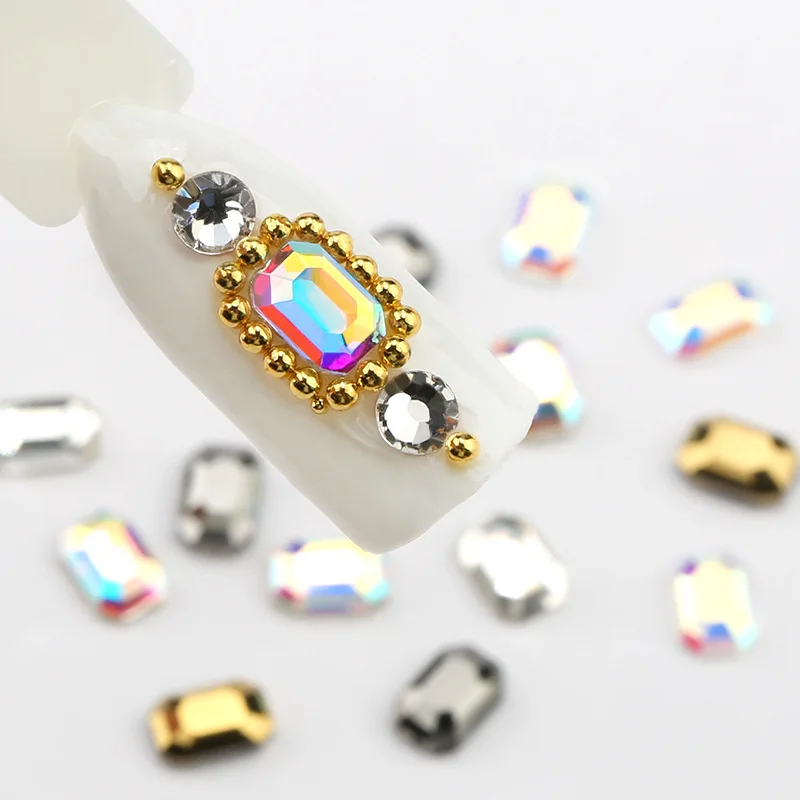 20 pcs Nail Art Rhinestones Flat Back Rectangle Shape Glass Crystal stone For 3D Nail Design Art Rhinestones Decorations