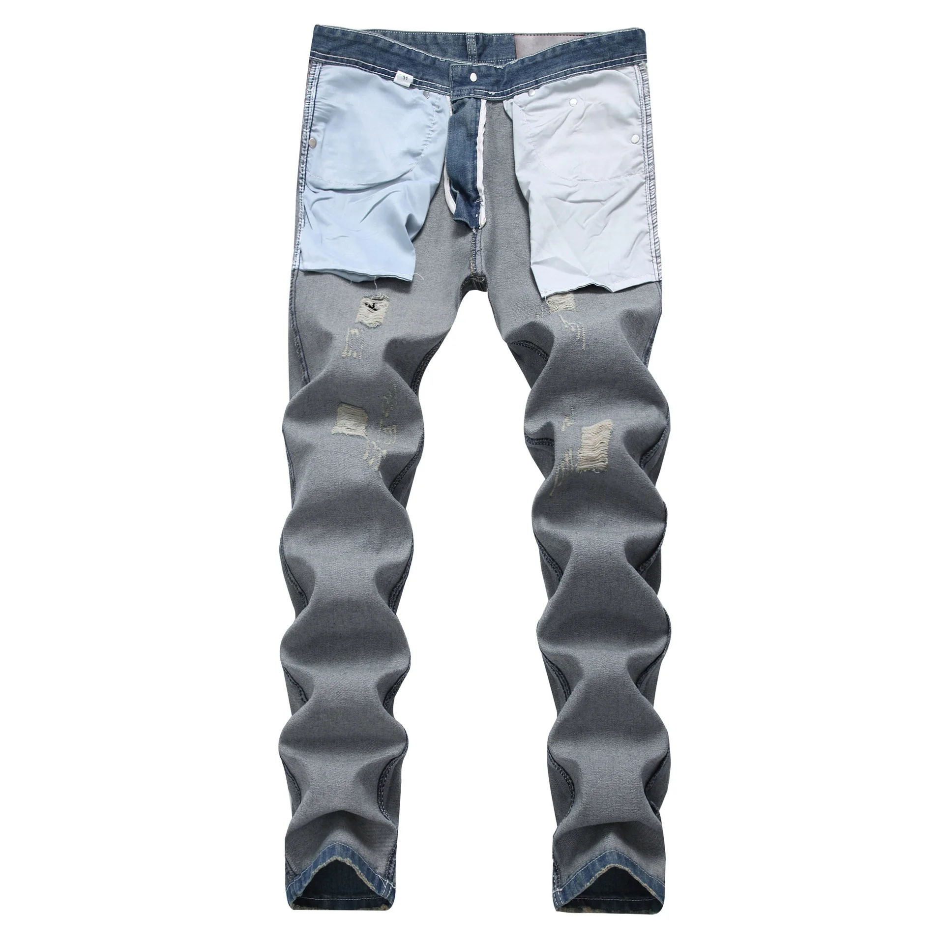 

HOHO 2020 Men with Holes Light Color Jeans Fashion-Straight-Cut Jeans