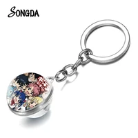 hot anime fairy tail keychain natsu lucy happy cat art photo double side glass ball pendant key holder fashion jewelry wholesale