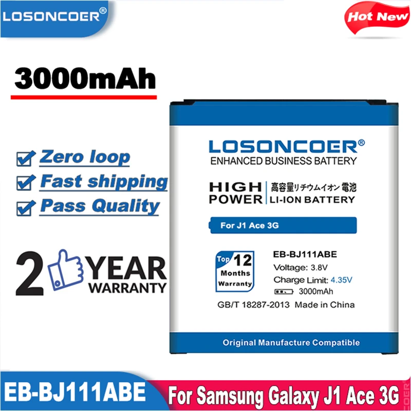 Литий полимерные аккумуляторы LOSONCOER 3000 мАч для Samsung Galaxy J1 Ace 3G Duos J111F|battery for samsung|battery