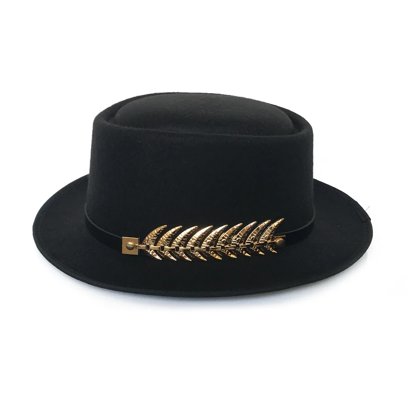 YY золотой пояс с перьями Fedora шляпа для мужчин плоский Топ шляпы Трилби для женщин свиной пирог джаз шляпа Классическая церковная Кепка FD19040
