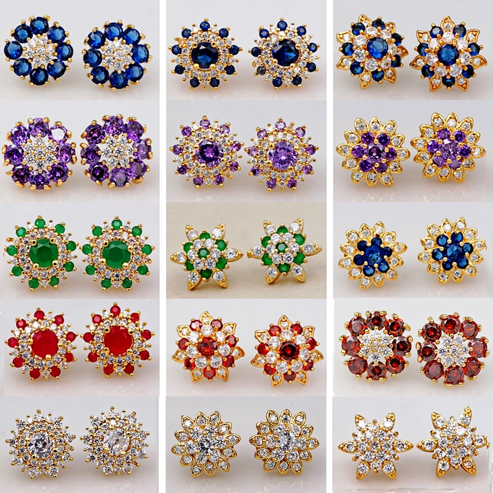 Женские серьги с красным камнем RLOPAY модные гвоздики кристаллами в виде цветов