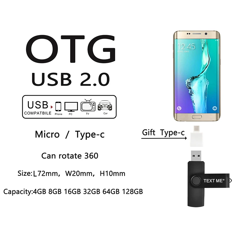 Usb флеш накопитель TEXT ME OTG usb 128 4/8/16/32/64/ГБ|USB флэш-накопители| |