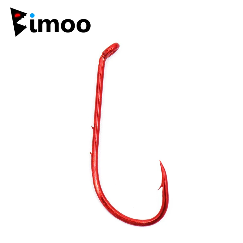 Bimoo 25 шт. изогнутый глаз красный рыболовный крючок с хвостовиком шипы для червя