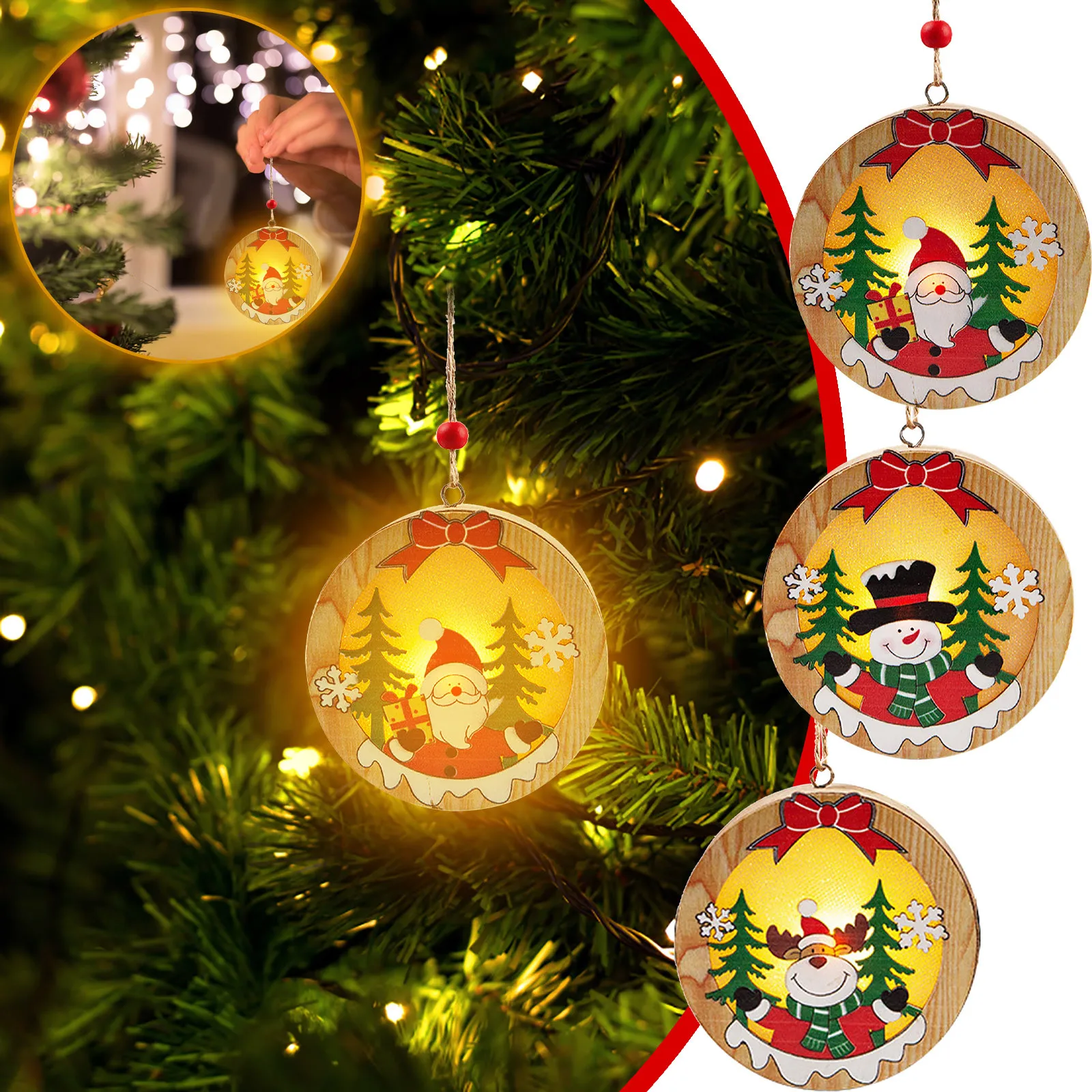 

СВЕТОДИОДНЫЕ Деревянные рождественские украшения, подвесные украшения для дома и улицы, праздничное украшение для вечеринки, елочные укра...