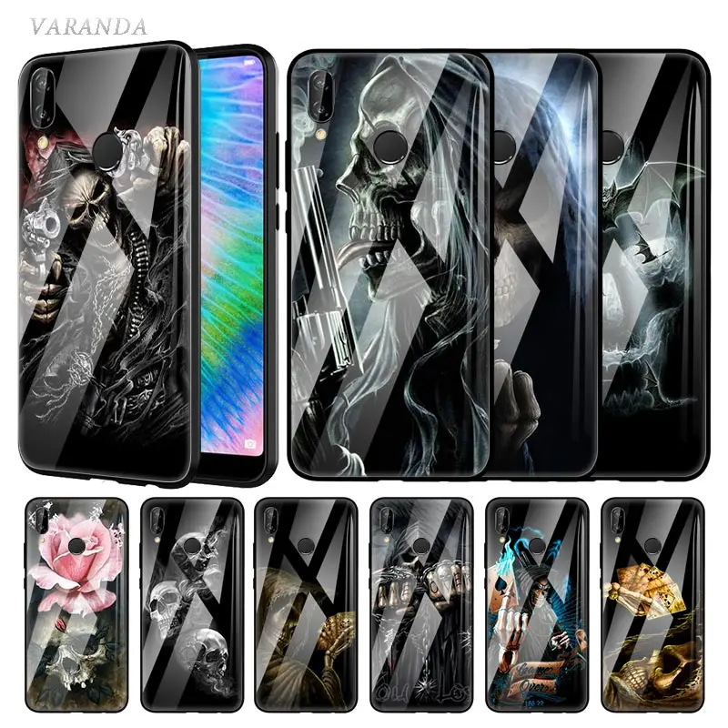 Чехол Grim Reaper Skull Skeleton Glass для Huawei P20 P30 P40 Lite E P Smart 2020 Mate 20X10Lite закаленный чехол