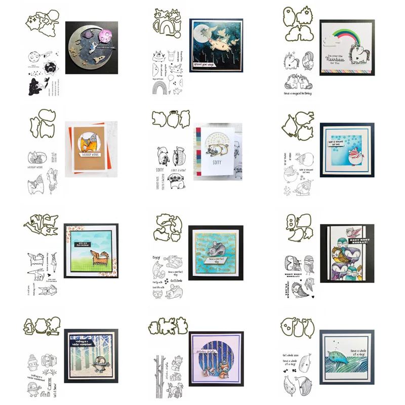 Animals Hogs Penguins Unicorns Whale Owl Space Adventure Clear Stamps Set and Coordinating dies for DIY Scrapbooking Cards Craft