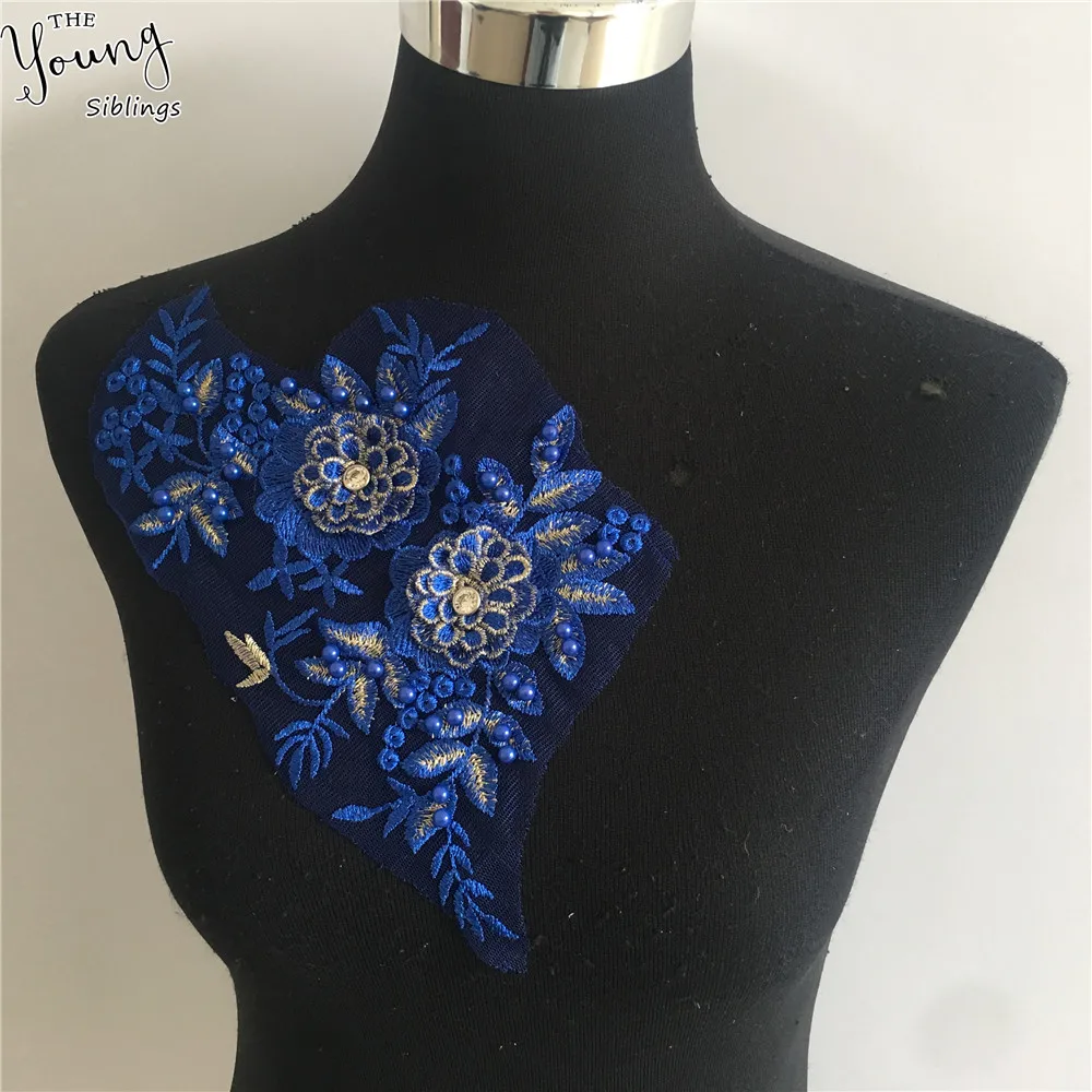 ABS жемчуг Цветочная вышивка Venise кружевной воротник горного хрусталя отделка