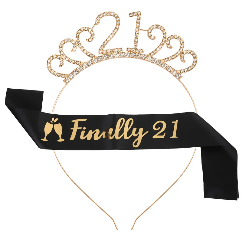 

21st Birthday Tiara and Sash Set Finally 21 Rose Gold Sash Crystal Crown Birthday Gift for Girls 21st Birthday Party Supplies