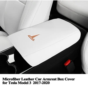 1pc styling leather car armrest box cover cushion pad logo decoration protector car accessories for tesla model 3 year 2017 2020 free global shipping