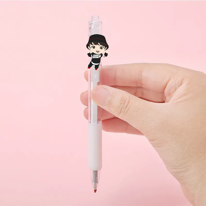 

New Kpop Bangtan Boys Q Style Ballpoint Pens Kawaii Black Ink Ballpen Pilot Pen For Office School Writing Supplies Stationery