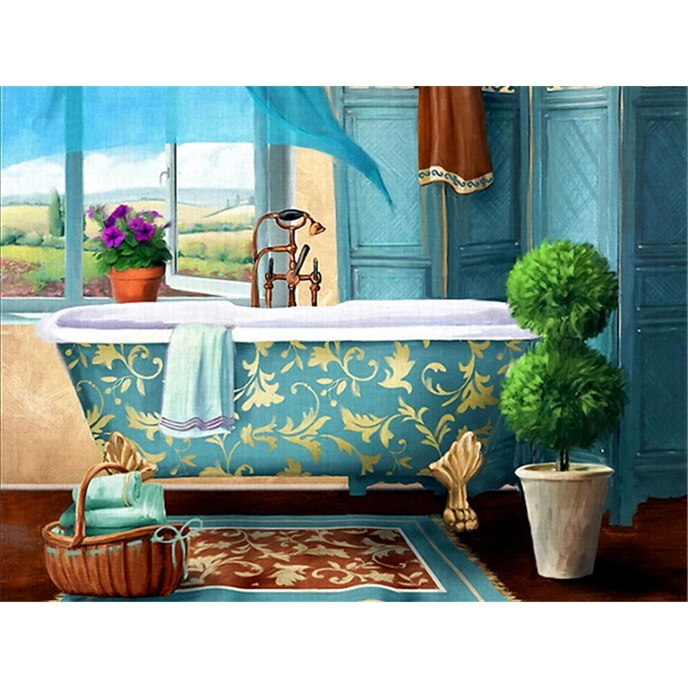

Landscape Bathroom DIY Full Diamond Painting Diamond Embroidery Diamond Mosaic Complete Kit Decor Christmas Gift Picture