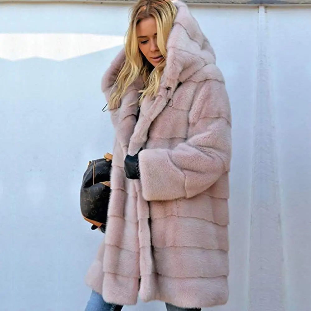 Winter Fashion Faux fur coat Women Loose Warm Hooded Fur jacket Long Coats Womens Fluffy Soft Casual Fur Coat Thick Overcoat