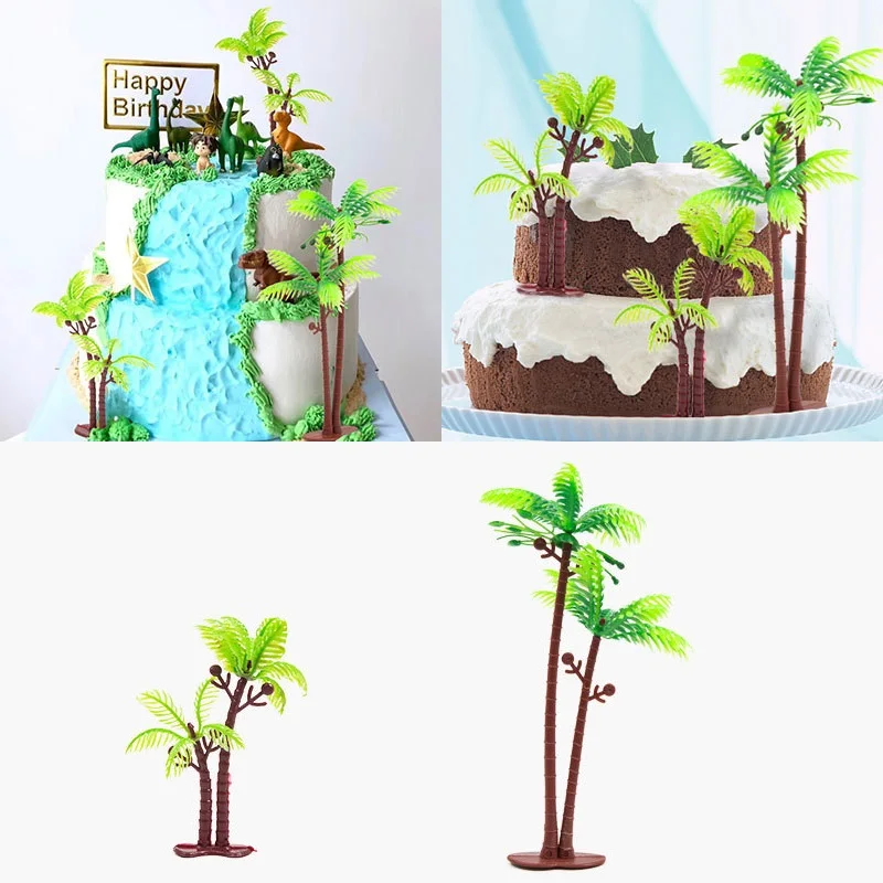 

10pcs/lot Coconut Tree Tropical Rainforest Coconut Jurassic Dinosaur Party Cake Toppers for Boy Birthday Cake Decoration Supply