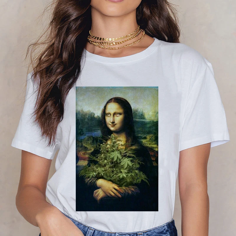 Новая футболка Mona Lisa 90s для женщин, модная Винтажная футболка в стиле ретро, стильная Эстетическая Футболка Harajuku Ullzang, белая женская футболка - Цвет: 3251